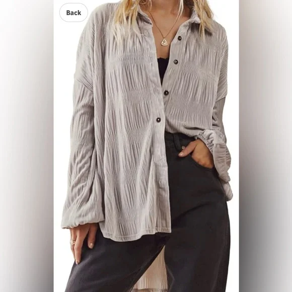Free People My Best Top, velvet in winter fog, silver gray, oversized,fits M / L - Picture 1 of 8
